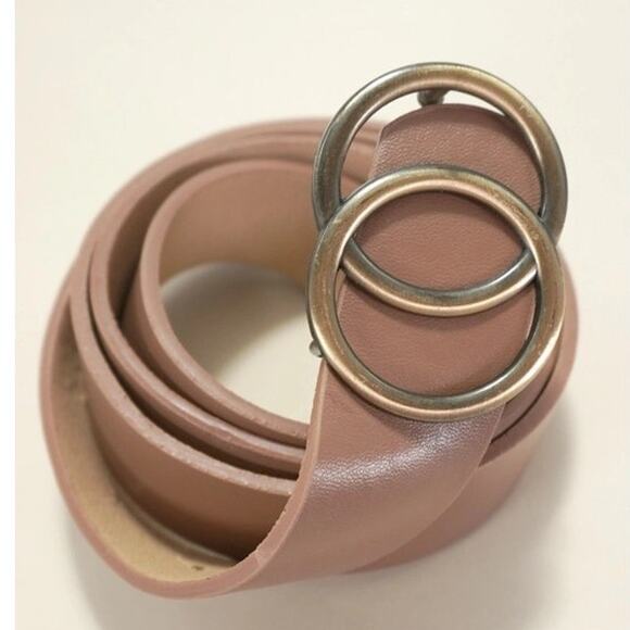Double O Buckle Vegan Leather Belt Taupe - Picture 1 of 5
